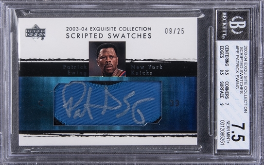 2003-04 UD "Exquisite Collection" Scripted Swatches #PE Patrick Ewing Signed Card (#09/25) - BGS NM+ 7.5/BGS 9